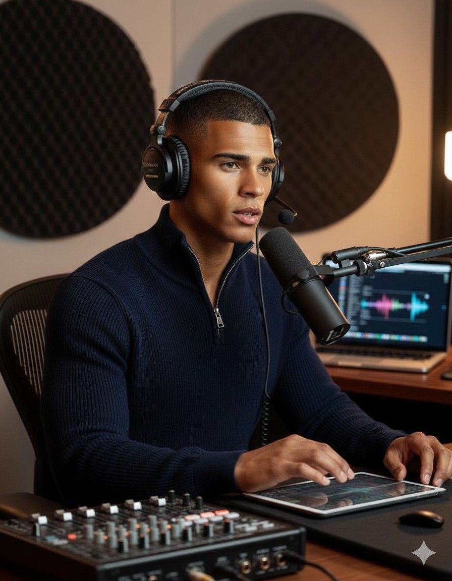 Creator streaming live on TikTok from a podcast studio